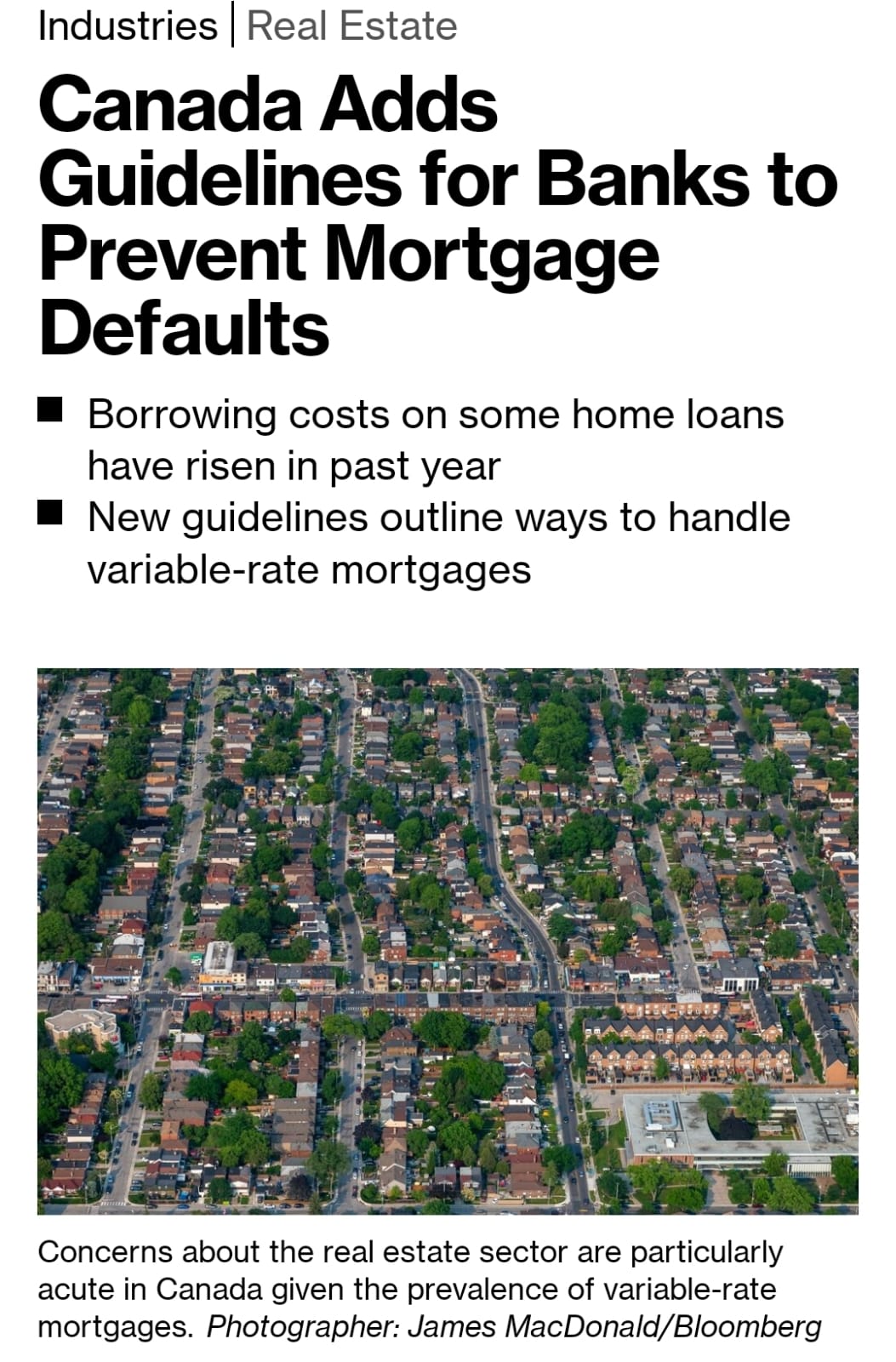 Canada Adds Guidelines for Banks to Prevent Mortgage Defaults